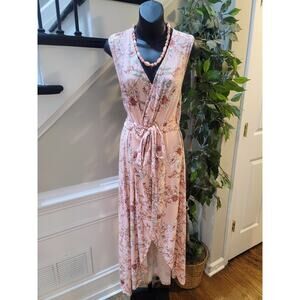 Derek Heart Maxi Dress Women's 3X Pink Floral Wrap V-Neck Tulip Hem Casual Party